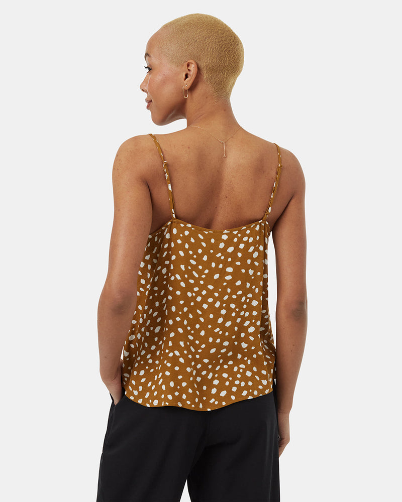 Brown-V-Neck-Sleeveless-Crepe-Tank-Top
