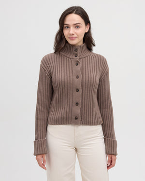 Brown-Women_s-Button-Front-Cardigan *Model is 5'9", wearing size S