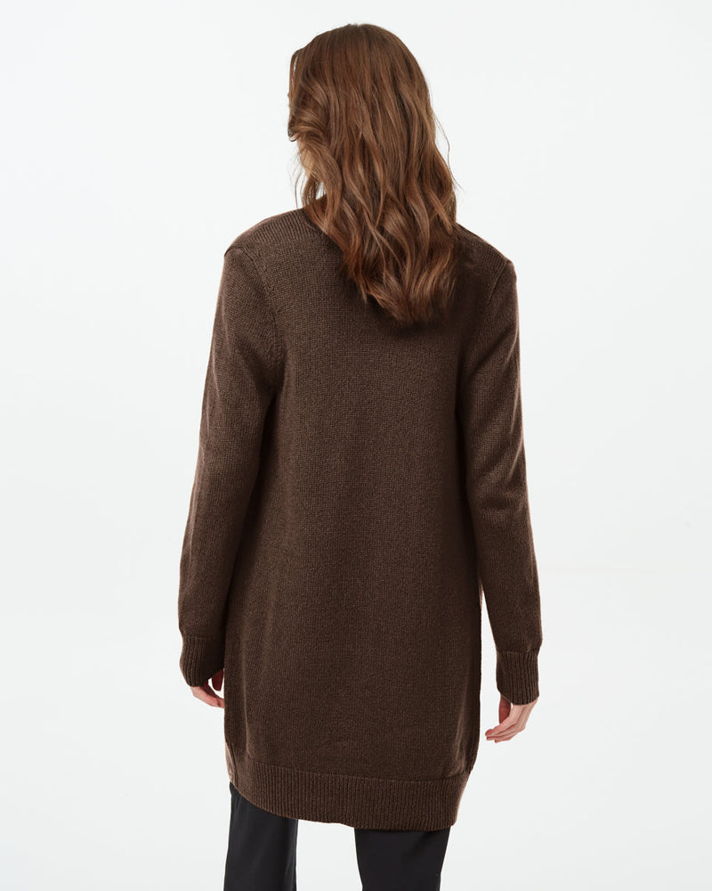 Brown-Womens-Wool-Mid-Length-Cardigan