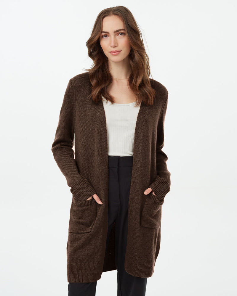 Brown-Womens-Wool-Mid-Length-Cardigan