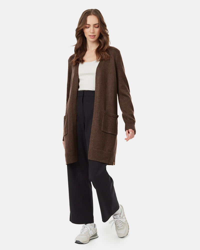 Brown-Womens-Wool-Mid-Length-Cardigan