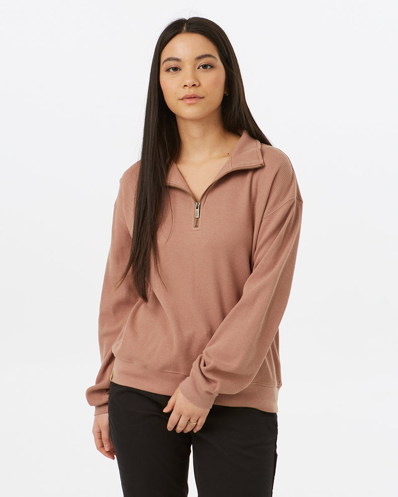 BrownWomen_sWaffleKnitHalfZipSweatshirt