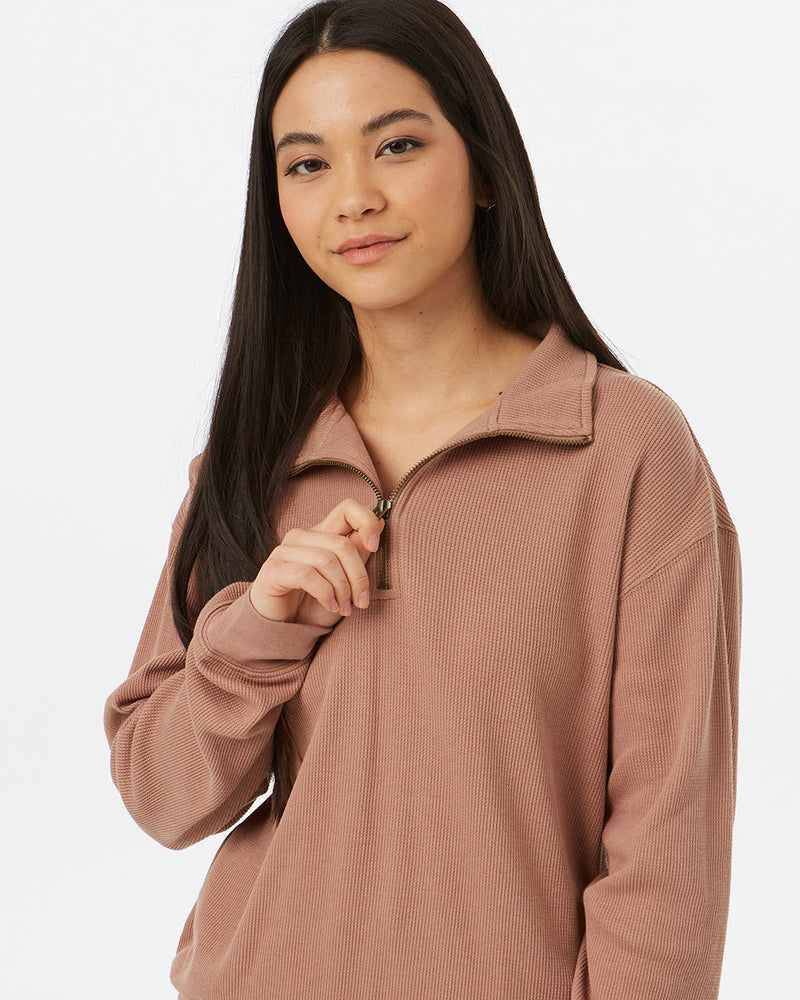 BrownWomen_sWaffleKnitHalfZipSweatshirt