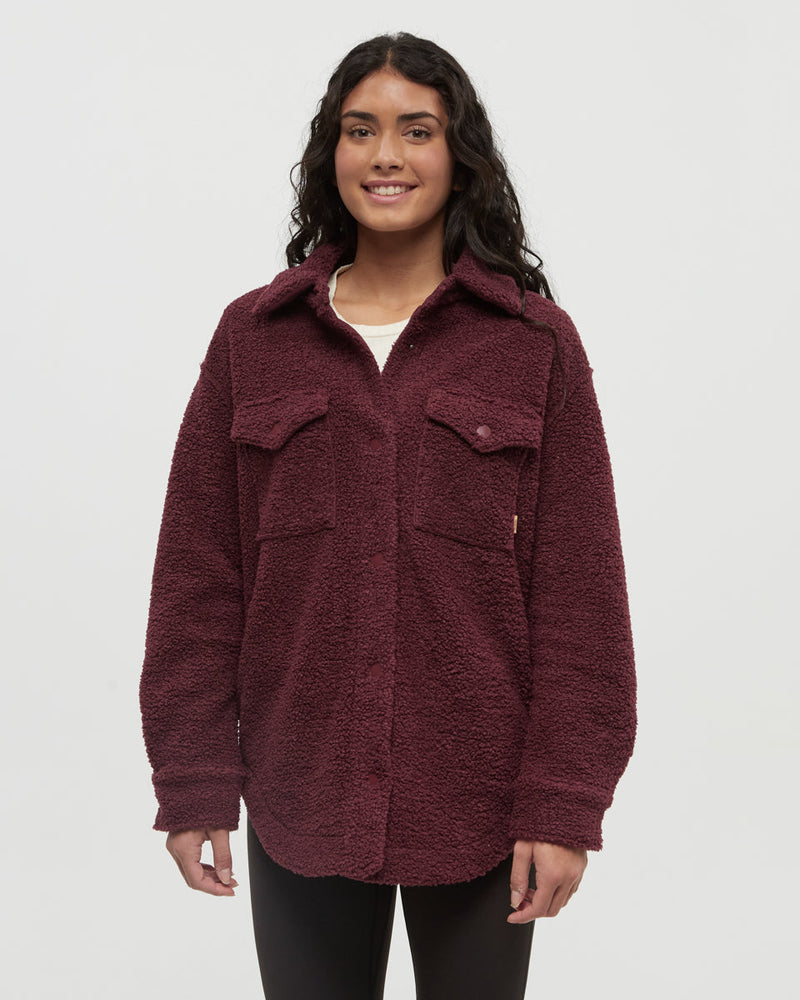 Burgundy-Boucle-Oversized-Fit-Fleece-Jacket