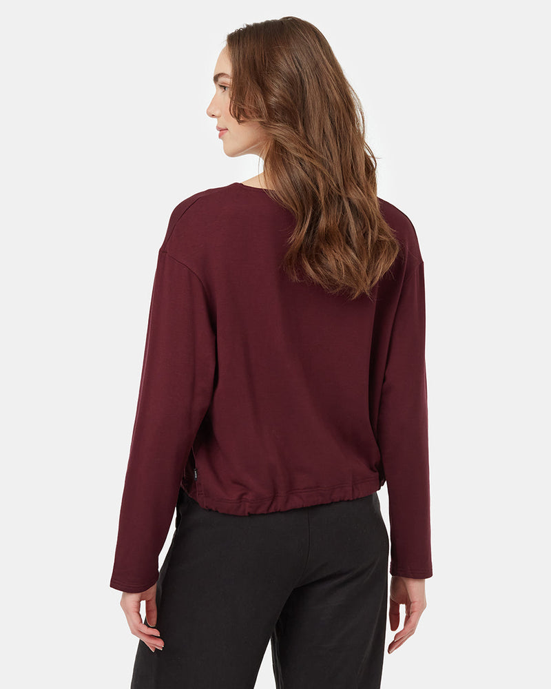 Burgundy-Notch-Crew-Neck-Drawcord-Long-Sleeve-Top