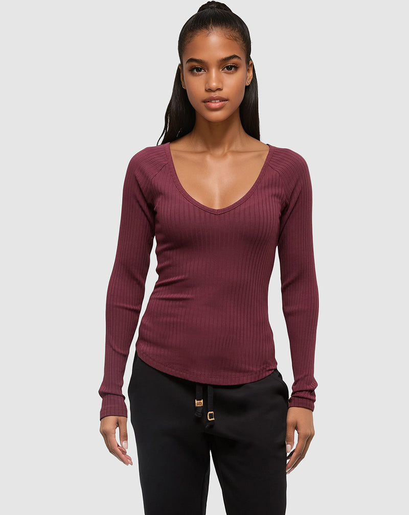 Burgundy-Slim-Ribbed-Edge-Longsleeve-Shirt