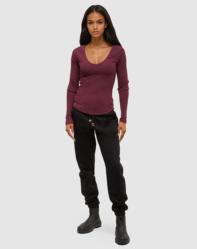 Burgundy-Slim-Ribbed-Edge-Longsleeve-Shirt