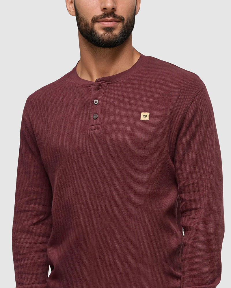 Burgundy-TreeWaffle-Henley-Longsleeve