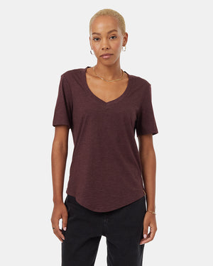 Burgundy-V-Neck-Short-Sleeve-T-Shirt