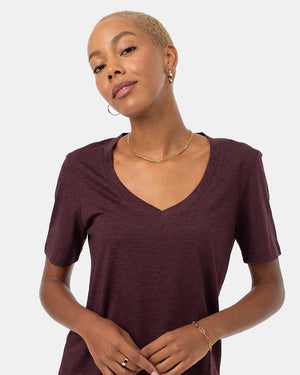 Burgundy-V-Neck-Short-Sleeve-T-Shirt