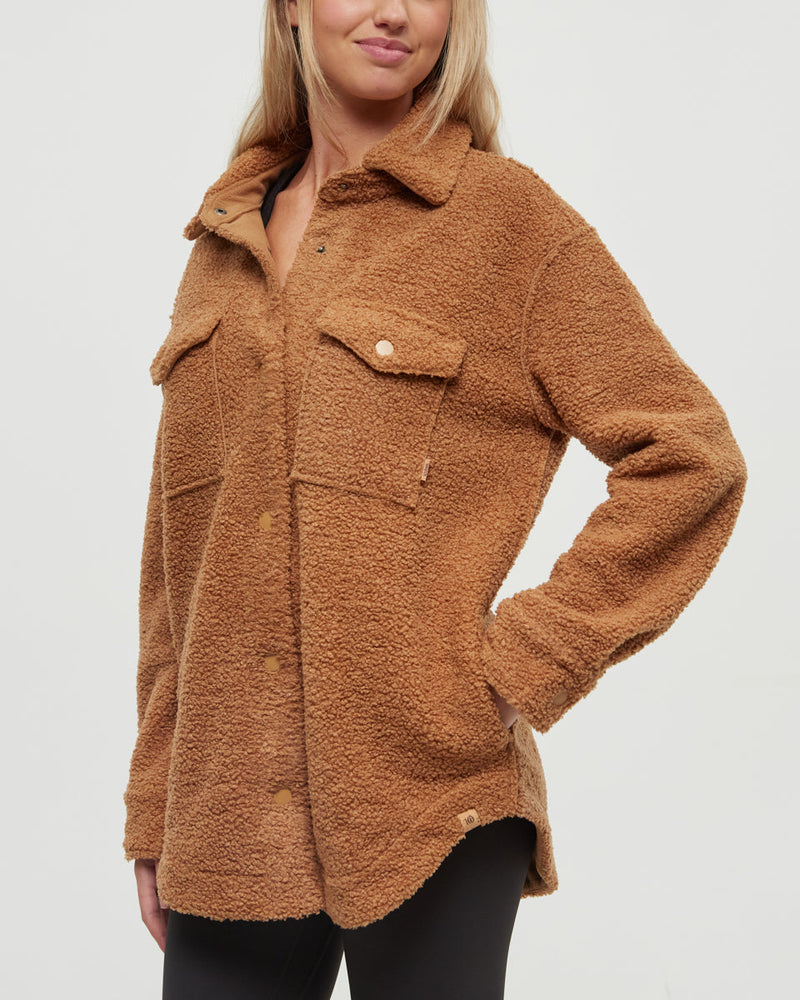 Camel-Boucle-Oversized-Fit-Fleece-Jacket