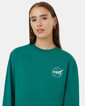 Green-Crew-Neck-Graphic-Longsleeve-T-Shirt-Ungendered