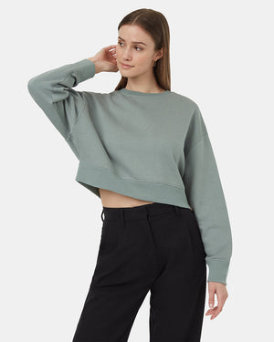 Green-Crew-Neck-Oversized-Cropped-Sweatshirt