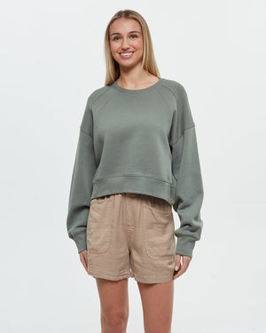 Green-Crew-Neck-Oversized-Cropped-Sweatshirt