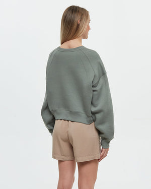 Green-Crew-Neck-Oversized-Cropped-Sweatshirt