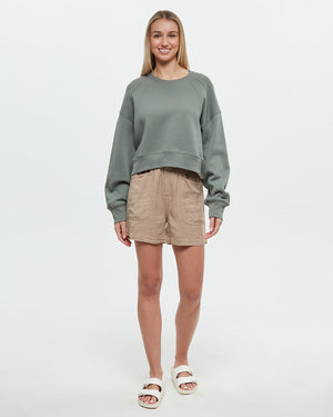 Green-Crew-Neck-Oversized-Cropped-Sweatshirt