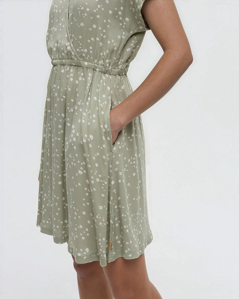 Green-EcoWoven-Crepe-Wrap-Front-Dress