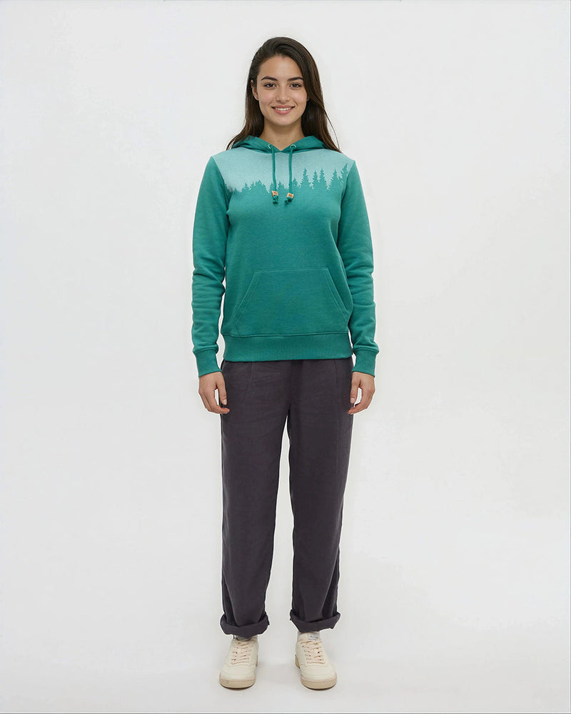 Green-Heather-Fleece-Longsleeve-Hoodie *Model is 5'9", wearing size S