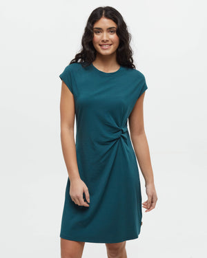 Green-Knee-Length-Crew-Neck-Dress