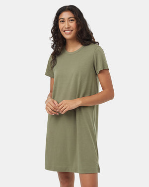 Green-Knee-Length-Slitted-T-Shirt-Dress