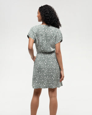 Green-Knee-Length-V-Neck-Patterned-Wrap-Dress