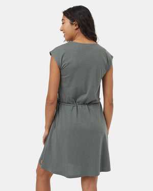 Green-Knee-Length-V-Neck-Wrap-Front-Dress