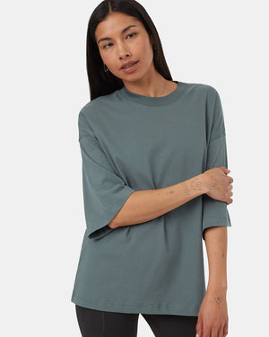 Green-Organic-Cotton-Crew-Neck-Oversized-Shortsleeve-T-Shirt