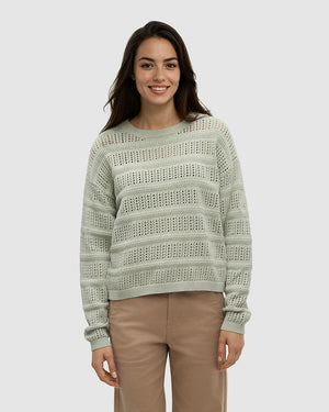 Green-Organic-Cotton-Relaxed-Woven-Sweater *Model is 5'9", wearing size S