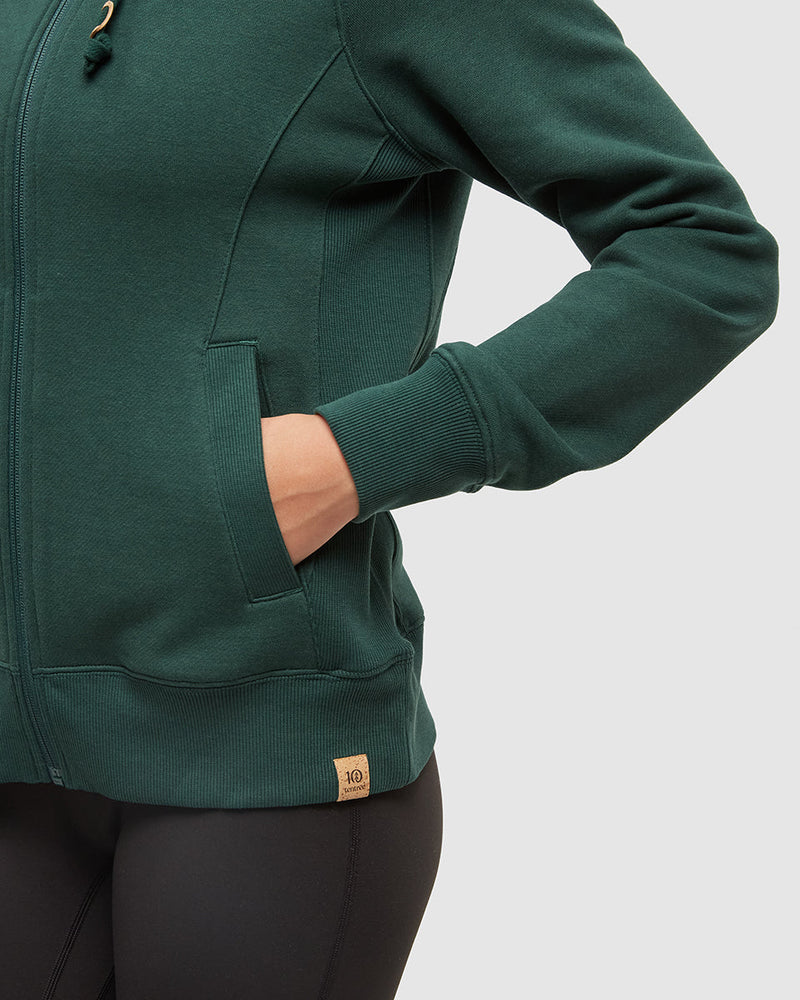 Green-Regular-Fit-Rib-Panel-Raglan-Zip-Hoodie