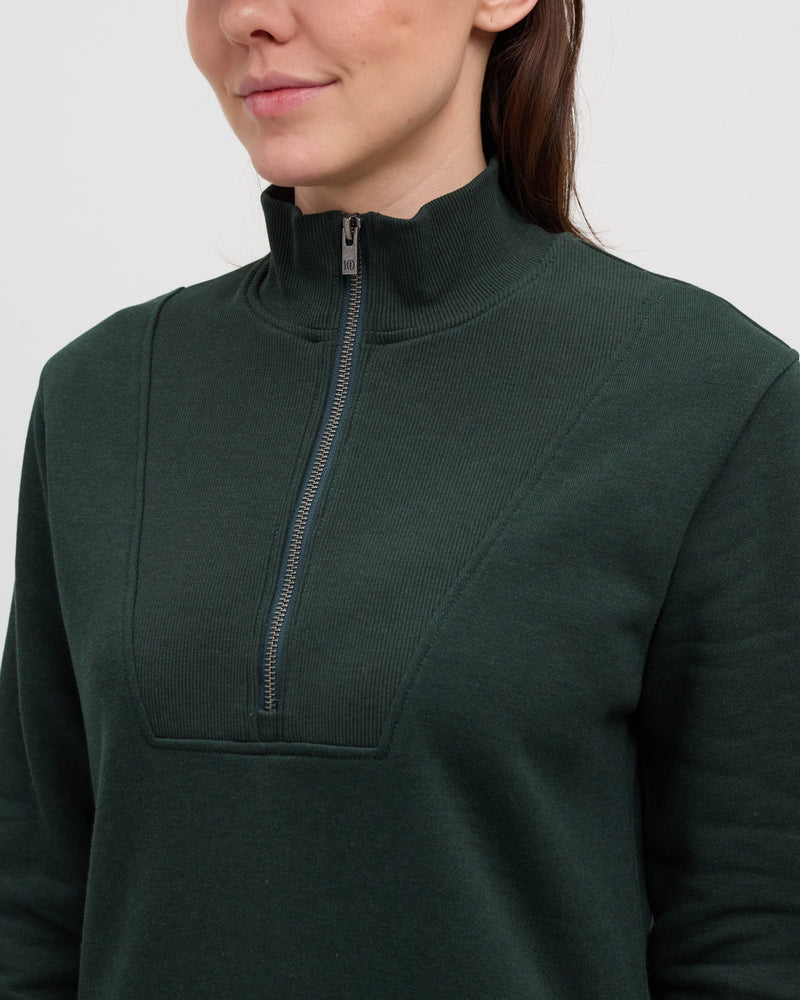Green-Relax-Treefleece-Mock-Neck-Zip-Dress