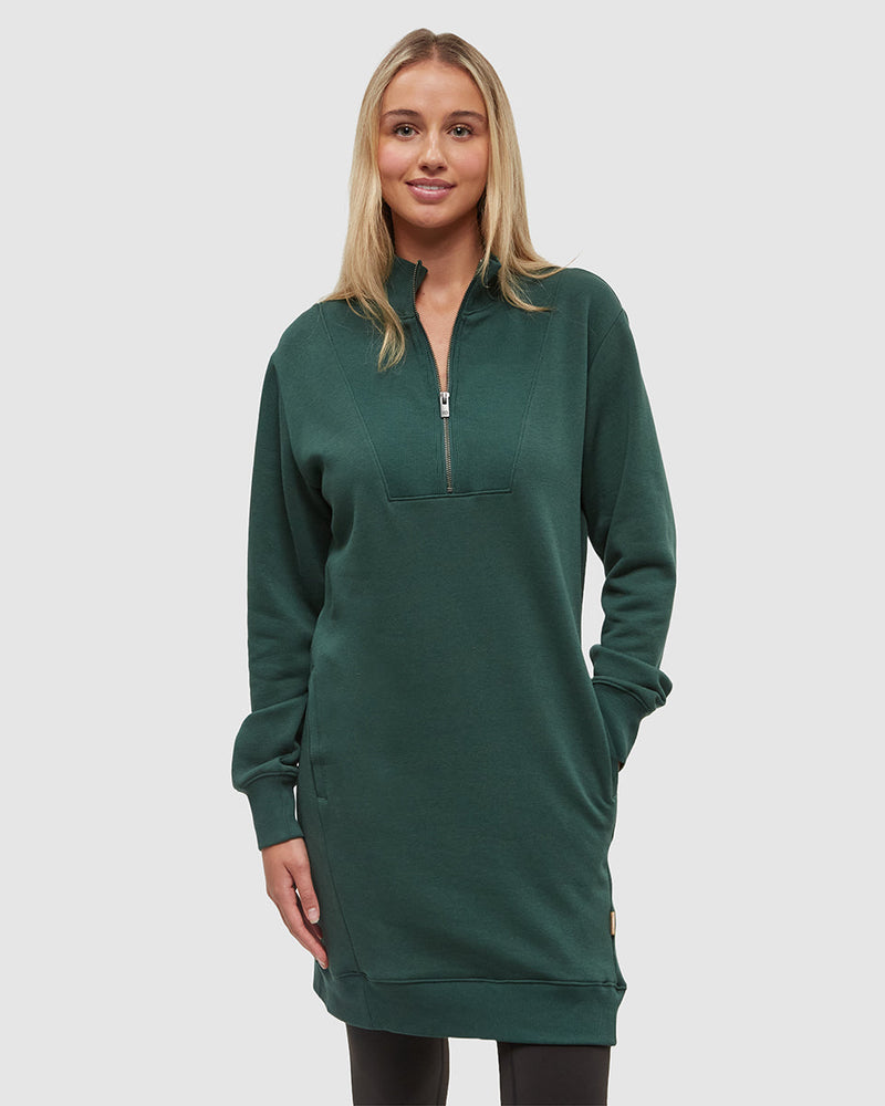 Green-Relax-Treefleece-Mock-Neck-Zip-Dress