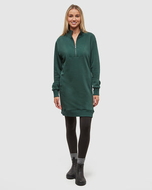 Green-Relax-Treefleece-Mock-Neck-Zip-Dress