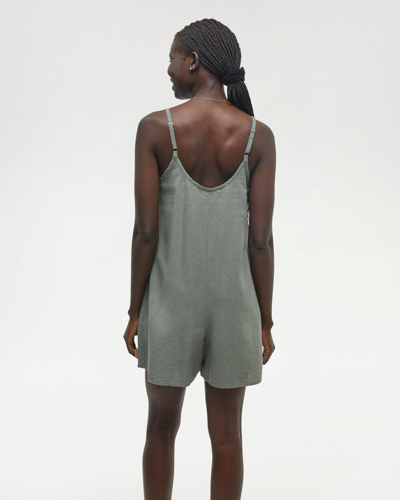 Green-Relaxed-Fit-Button-Front-A-Line-Romper