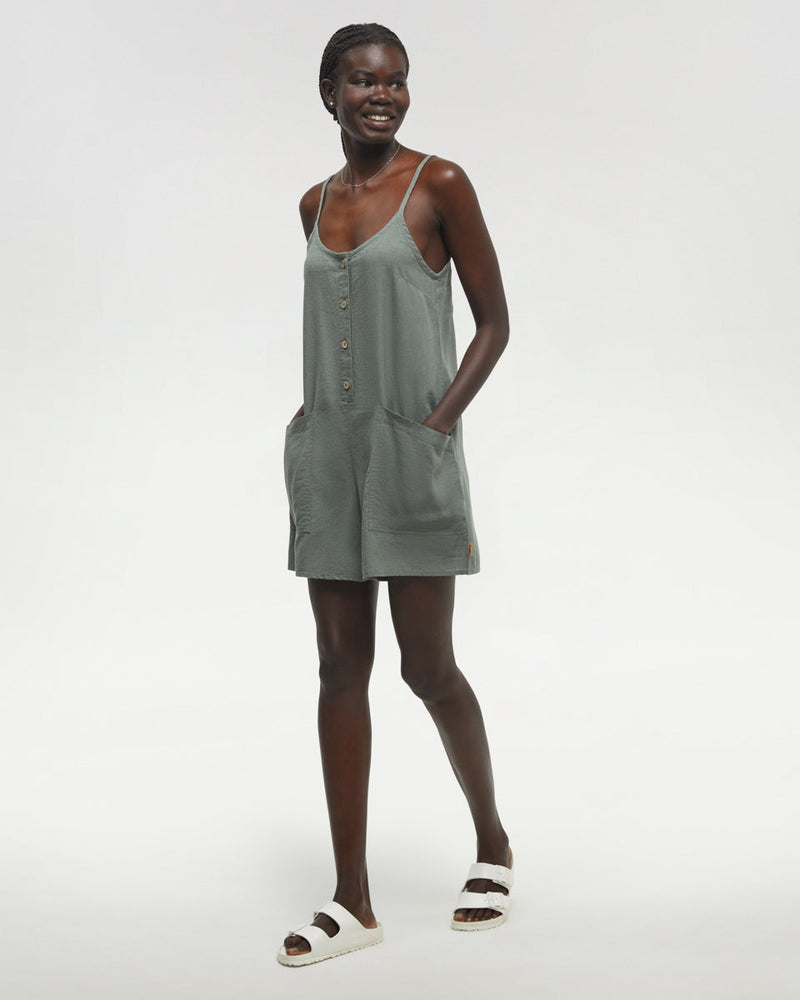Green-Relaxed-Fit-Button-Front-A-Line-Romper