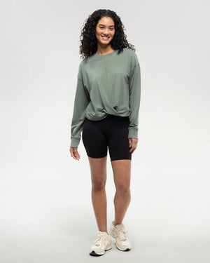 Green-Ribbed-Crew-Neck-Twisted-Front-Sweatshirt