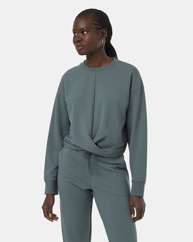 Green-Ribbed-Crew-Neck-Twisted-Front-Sweatshirt