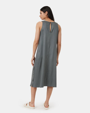 Green-Scoop-Neck-A-Line-Midi-Dress