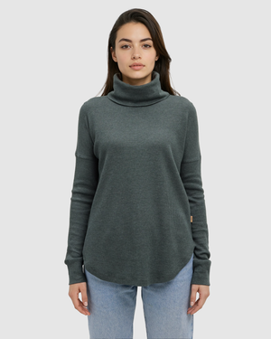 Green-TreeWaffle-Turtleneck-Longsleeve *Model is 5'8", wearing size S
