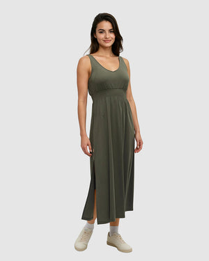 Green-Treeblend-Elasticated-Waist-Maxi-Dress *Model is 5'9", wearing size S