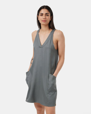 Green-V-Neck-Racer-Back-Knee-Length-Dress