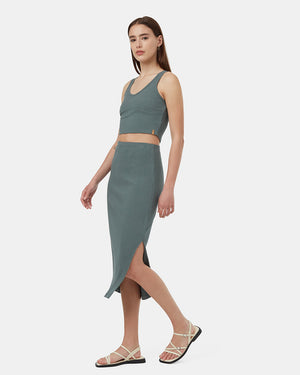 Green-Womens-High-Rise-Midi-Skirt