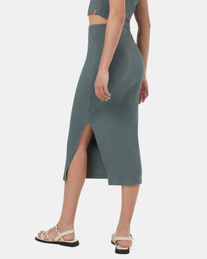 Green-Womens-High-Rise-Midi-Skirt