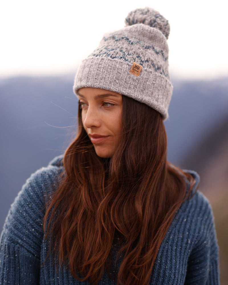 Grey-Jacquard-Knit-Pom-Beanie