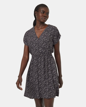 Grey-Knee-Length-V-Neck-Patterned-Wrap-Dress