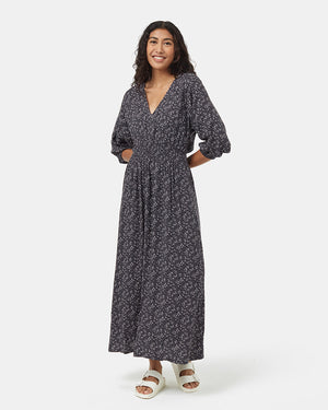 Grey-Raglan-Blouson-Sleeve-Patterned-Maxi-Dress