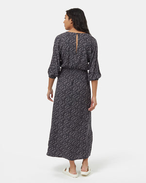 Grey-Raglan-Blouson-Sleeve-Patterned-Maxi-Dress