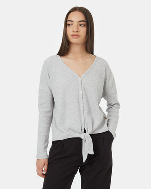 Grey-V-Neck-Long-Sleeve-Tie-Front-Top