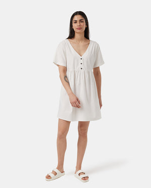 Oatmeal-V-Neck-Relaxed-Fit-Buttoned-Dress