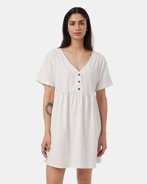 Oatmeal-V-Neck-Relaxed-Fit-Buttoned-Dress