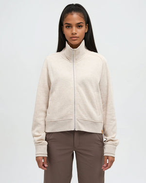 Oatmeal-Women_s-Full-Zip-Collared-Sweatshirt *Model is wearing size S